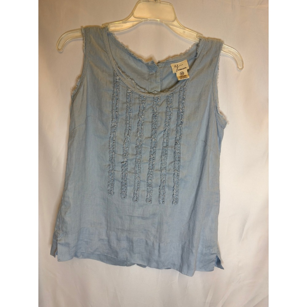 Andrea Jovine Light Blue 100% Linen Ruffle Front Button Back Tank Top XS